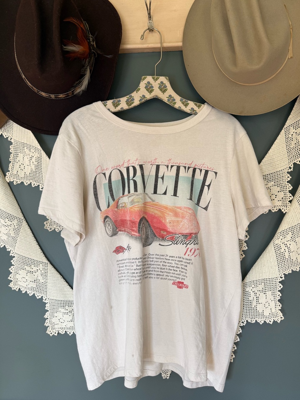 Vintage Corvette Stinger Graphic Tee with Red Sports Car
